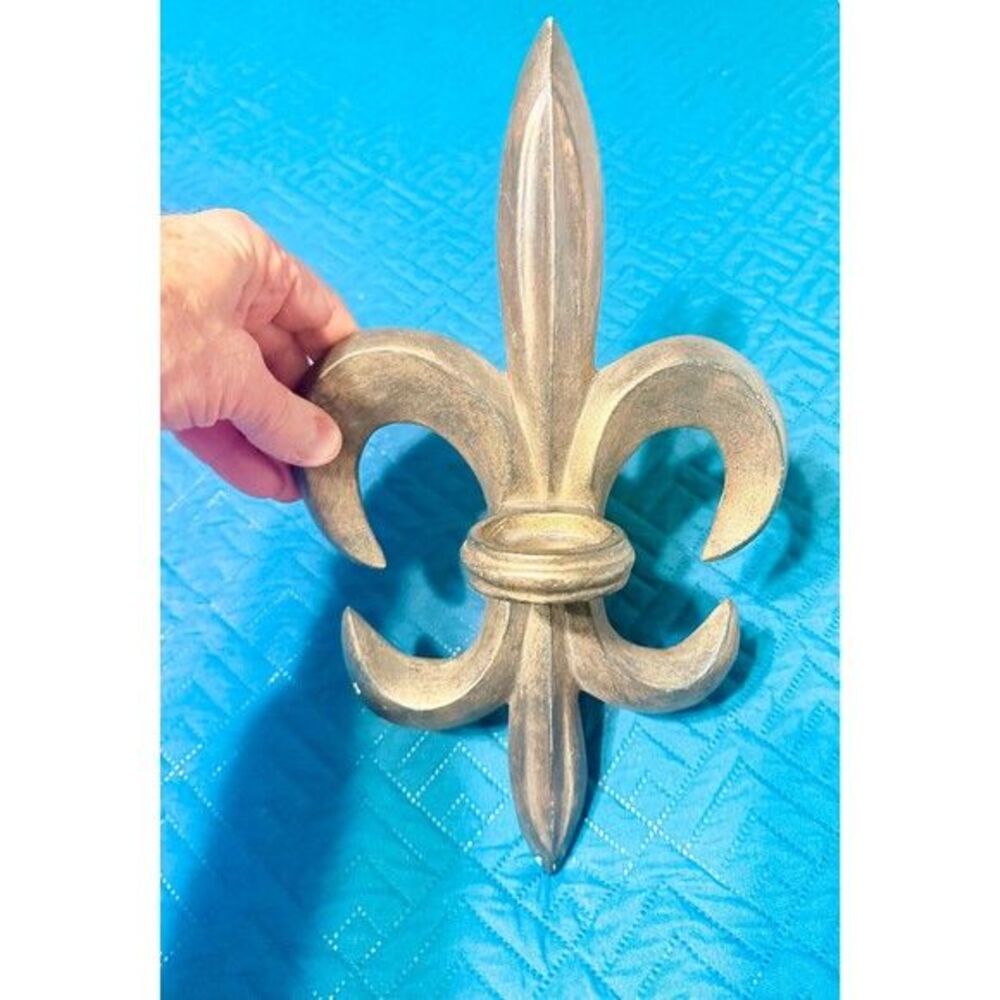 Fleur de Lis Candle Holder Set | Distressed Gold French Country Decor